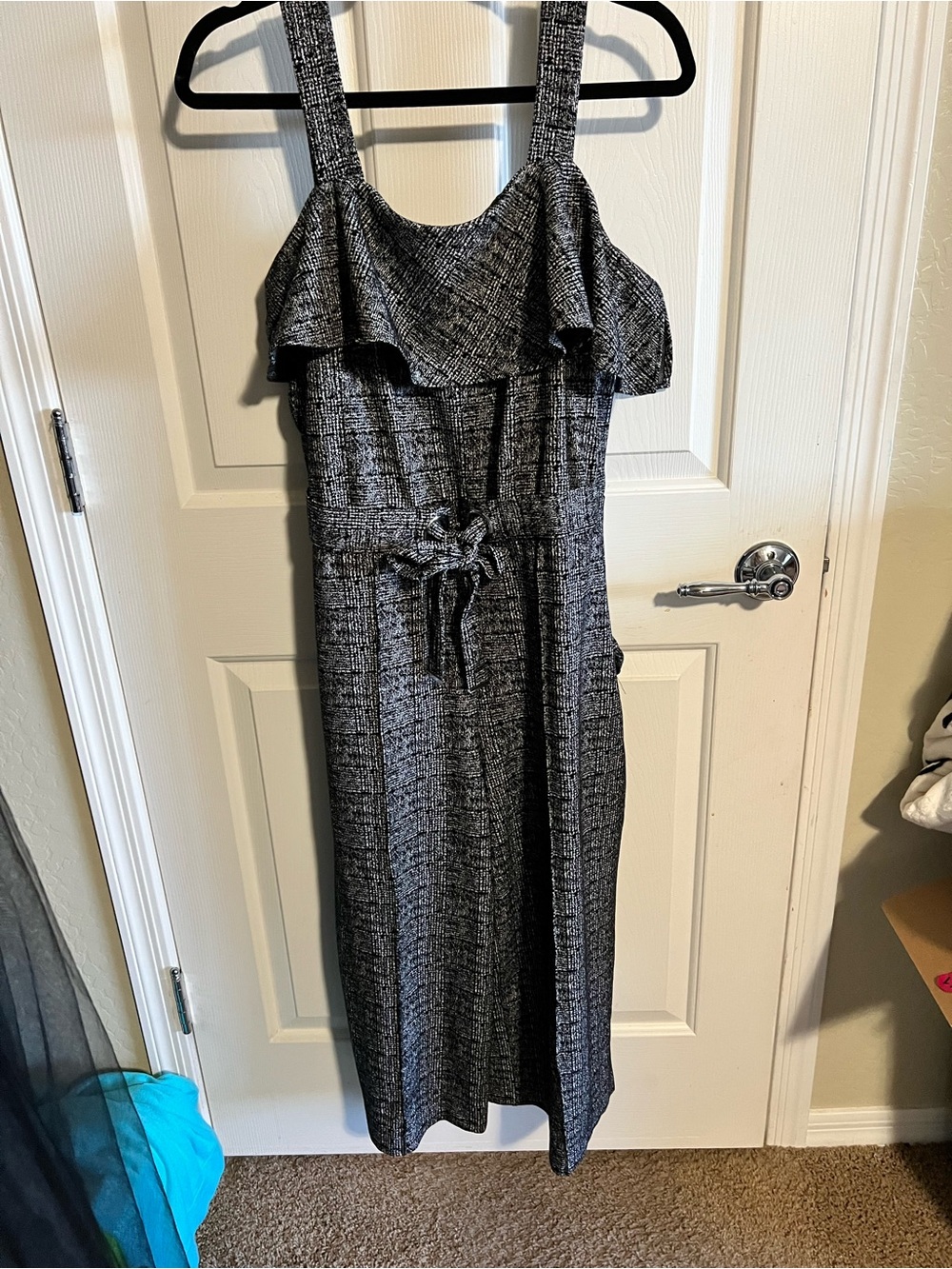 Sleeveless Ruffle jumpsuit in Charcoal Gray